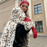 PICSGIRL  -  casual winter outfits Winter 2024 Long Belted Leopard Faux Fox Fur Coat Women Overcoats Ladies Stylish Street Fashion Fluffy Fox Fur Jacket