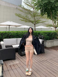 PICSGIRL  -  French Hot Girl Casual Suit Women's Summer Pure Sexy Knitted Strap Camisole Top High Waist Stretch Shorts Fashion Two-piece Set