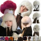 PICSGIRL  -  Thick Furry Faux Fur Hats For Women Men Winter Outdoor Keep Warm Earflap Ski Hat Girl Corner Buckle Windproof Russian Bomber Cap