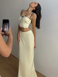 PICSGIRL  -  Women's Solid Color Slim Fit With Exposed Navel Set Suspender Vest High Waisted Skirt Lady New Fashion Party Clothing 2024