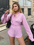 PICSGIRL - Stylish Turn Down Collar Shirt Jumpsuit Women Soft Spring Summer Loose Shorts Set Single Breasted Ladies Long-sleeved Blouse Set