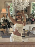 PICSGIRL  -  Beach Party Two-Piece Set See Through Scarf Mini Wrap Top Mesh Irregular Hem+Multi-Pleated Bottoms Matching Pretty Suits