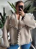 PICSGIRL  -  Wool Coat Women Plush Jackets Chic Laple Patchwork Long Sleeve Short Fleece Top 2024 Autumn Winter Fashion New Lady Streetwears