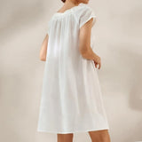PICSGIRL  -  Women's Night Dress White Cotton Short Sleeve Sleepwear Female Loose Lace Patchwork Woman Dresses Solid Spring Casual