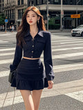 PICSGIRL  -  2024 Autumn new French elegant lapel single-breasted short top with pleated half-skirt suit fashion ladies two-piece suit