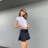 Picsgirl Korean fashion mini skirt black y2k streetwear Summer outfits pleated skirts for womens clothing knitted skirt kawaii drawstring