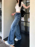 PICSGIRL  -  Fashion Simple Solid Color Washed Blue Casual Jeans Women Y2K Retro Streetwear Harajuku Loose High Waist Wide Leg Jeans