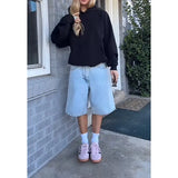 PICSGIRL  -  Fashion Harajuku Vintage High Waist 2000S Blue Denim Shorts Women's Casual Loose Fit Y2K Punk Streetwear Style Baggy Shorts