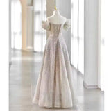 PICSGIRL - Pink Sequins Evening Dress For Banquet 2024 New Elegant Prom Dress Off The Shoulder With Big Bow Birthday Party Dress Vestidos