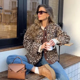 PICSGIRL  -  Vintage Leopard Print Single Breasted Jacket Women Elegant O Neck Long Sleeves Pocket Coat 2024 New Fashion Lady Warm Outerwear