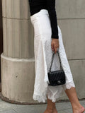 PICSGIRL  -  White Lace Spliced Long Skirt Summer 2024 Women's Fashion Skirt Solid Color Slim Casual Streetwear Party Long Skirt Y2k