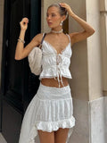 PICSGIRL  -  Summer Lace Slip Top Sexy Ruffle Skirt Suit Outfits Women's Sexy Slim Bandage Hot Girl Beach Holiday Two Pieces Set Lady