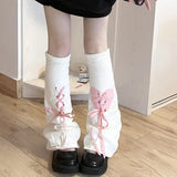 PICSGIRL  -  Y2K Bow Straps Leg Warmers Bowknot Ribbon High Elastic Knitted Leg Cover Dark Lolita Harajuku Cosplay Hot Girl Middle Tube Socks