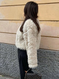 PICSGIRL -  Winter Loose Artificial Fur Jacket Women Fashion O Neck Long Sleeve Plush Warm Coat Autumn Chic Office Lady Thick Gary Outerwear