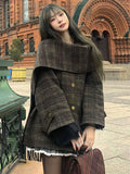 PICSGIRL  -  Autumn/Winter New Retro Plaid Cloak Shawl Woolen Coat Women Winter Clothes Korean Style Chic Loose Wool Outerwear Women Top