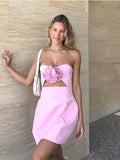 PICSGIRL  -  Elegant 3d Flower Cut Out Mini Dresses Women Chic Strapless Sleeveless Backless Short Dress for Female 2024 Party Club Vestidos