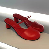 PICSGIRL  -  New Designer Heeled Sandals for Women Round Toe Chunky Heel Slippers Female Brand Red Slides Ladies Classy Muller Pumps Women