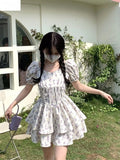 PICSGIRL  -  Puff Sleeve Puffy Princess Dress Women’s 2024 Summer New Style Gentle Girl Clothing Floral Short Fashion Elegant Party Dresses