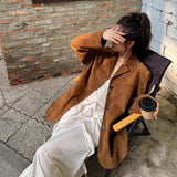 PICSGIRL  -  Vintage Suede Blazers Coat Women Loose Lapel Single Breasted Long Sleeve Pockets Jacket 2024 Autumn New Lady High Street Outwear