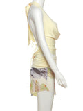 PICSGIRL  -  Temperament 2-Piece Set Women Halter Backless Swing Collar Tops+Wear Both Front And Back Patchwork Skirts Matching Suits