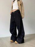 PICSGIRL  -  Grunge Black Jeans Women Y2k Vintage Oversized High Street Wide Cargo Denim Trousers Casual Baggy Straight Denim Pants