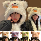 PICSGIRL  -  Cute Big Eyes Plush Hats For Women Girl Fashion Y2k Outdoor Warm Beanies Cap Winter Windproof Earflap Hat Funny Photography Gift