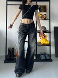 PICSGIRL  -  Grunge Y2k Black Jeans Women Baggy Vintage High Street Oversized Denim Trousers Gothic Gyaru 2000s Acubi Fashion Jeans