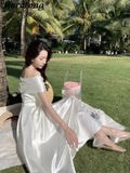 PICSGIRL  -  Bow Slash Neck Sexy Dress Summer Women White Fairy Elegant A-Line Midi Dresses Female Party Prom Clothes Vestdios