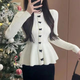 PICSGIRL  -  Ruffles Autumn Winter Clothes Women Sweaters Solid Korean Fashion Sweet Pull Femme Elegant Vintage Pullovers