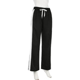 PICSGIRL  -  Streetwear Stripe Spliced Autumn Sweatpants Women Trousers Sporty Casual Elastic Waist Homewear Pants Straight Bottom