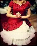 PICSGIRL  -  Wine White Lolita OP Dress Short Sleeves Withe Ruffles Lolita Black Dress  plus Size Lolita