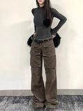 PICSGIRL -  American Retro Street Style Multi-pocket Overalls Fashionable Straight Casual Pants Simple Hot Girl Y2k Trousers Women Clothing