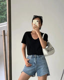 PICSGIRL  -  U-neck Solid Summer T-shirt Women's New Base Simple Tees Cotton Comfort Loose Korean Fashion Versatile Short Sleeved Tops 2024