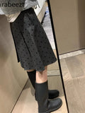 PICSGIRL  -  Retro Wear Two Sides Wear Pleated Polka-dot Skirt Women 2024 Fall/winter New Fashion Gray A-line Skirt