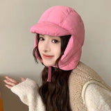 PICSGIRL  -  Down Cotton Bomber Hats for Women Winter Windproof Ear Protection Cap Warm Thick Motorcycle Lining Korean Solid Cycling Ski Hat