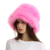 PICSGIRL  -  Autumn Winter Women Keep Warm Rainbow Faux Fox Fur Basin Cap Female Fashion Casual Party Bucket hat Music Festival Thickened Hat