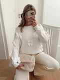 Picsgirl -  Sweety Solid Bow Knitted Sweater For Women Elegant O Neck Long Sleeve Loose Jumpers 2024 Chic Spring Ladies High Street Knitwear