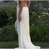 PICSGIRL  -  Fashion Pleated Long Skirts Set Women Sexy Sleeveless Backless Halter Tops High Waist Mermaid Skirt Vacation Beach 2 Pieces Sets