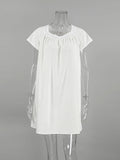 PICSGIRL  -  Women's Night Dress White Cotton Short Sleeve Sleepwear Female Loose Lace Patchwork Woman Dresses Solid Spring Casual
