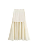 PICSGIRL  -  Women Summer Pleated Skirts Fashion Solid Splicing High Waist Mid-Calf Female Elegant Street MIDI Skirt Clothing