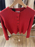 PICSGIRL  -  Red Twisted Slim Cropped Cardigan Women Chic Crew Neck Long Sleeve Sweater Streetwear Fashion Single Breasted Knit Outerwear New