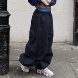 PICSGIRL  -  Harajuku Street Fashion Women Baggy Jeans Fold Detail Y2K Oversized Denim Pants Hip Hop Loose Sweatpants  Dark Blue