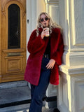 PICSGIRL  -  Red Faux Fur Jacket Women Lapel Full Sleeves Single Breasted Female Jackets 2024 Autumn Winter Fashion Casual Warm Lady Coats