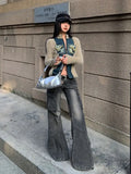 PICSGIRL  -  Fashion Streetwear Side Pockets Cargo Denim Pants Swxy Low Waist Punk Harajuku Women Trousers Y2k Aesthetic Flare Long Bottoms