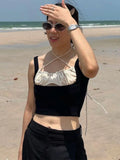 PICSGIRL  -  Knitted Ribbed Crop Tops Women Summer Hollow Out Splicing Tank Top Ladies Street Casual Beach Sexy Street Woman Clothing