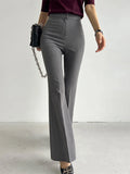 PICSGIRL  -  Elegant Women Grey Flare Suit Pants Loose 2024 Autumn Office Ladies Korean High Waist Pockets Casual  Trousers