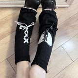 PICSGIRL  -  Y2K Bow Straps Leg Warmers Bowknot Ribbon High Elastic Knitted Leg Cover Dark Lolita Harajuku Cosplay Hot Girl Middle Tube Socks