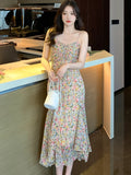 PICSGIRL  -  2024 Elegant Chic Fancy Women's Dress Korean Fashion Casual Sling Beach Long Dress Summer Bodycon Ruffled Mermaid Evening Dress