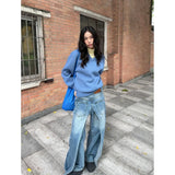 PICSGIRL  -  Women's Retro Wide Leg Baggy Casual Denim Trouser Harajuku Vintage High Waist Loose Jeans 2024 Spring Fashion Blue Pants