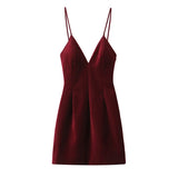 PICSGIRL  -  Retro Red Velvet Sling Dress For Women Elegant Sleeveless V Neck Backless Mini Dress Lady A Line Merry Christmas Party Vestidos